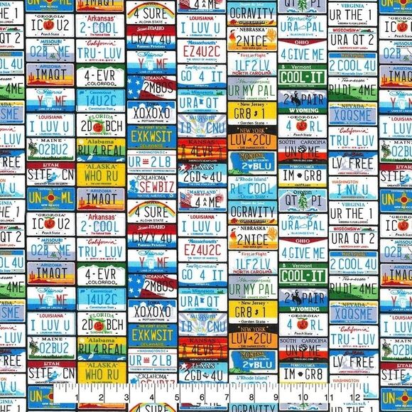Novelty Auto License Plates Sewing Fabric 1-yard Precut Cotton Multicolor Crafts - Picture 1 of 2